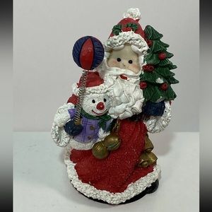 Santa Claus with Baby Snowman 4” Resin Figurine Balloon on Spring Christmas Tree